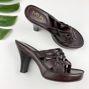 MIA Brown Leather Heeled Sandals